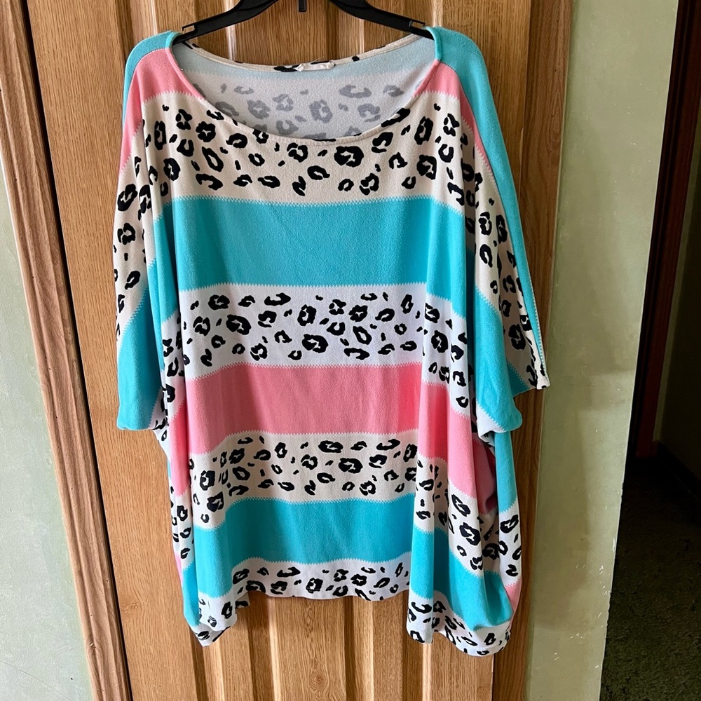 ODDY Leopard Print Top with Black and Cream and Pink